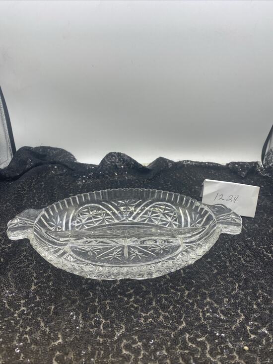 Unmarked Other - Vintage Crystal Cut Glass Divided Dish Scallop Edge Candy Pickle Trinket 10”x 6”
